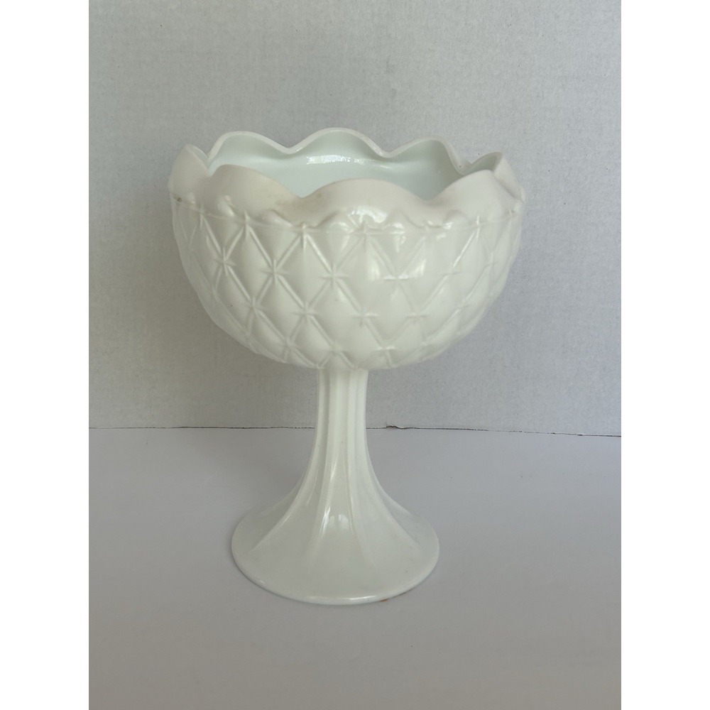 Vintage 1965 Indiana White‎ Milk Glass 'Duette' Pedestal Compote Dish